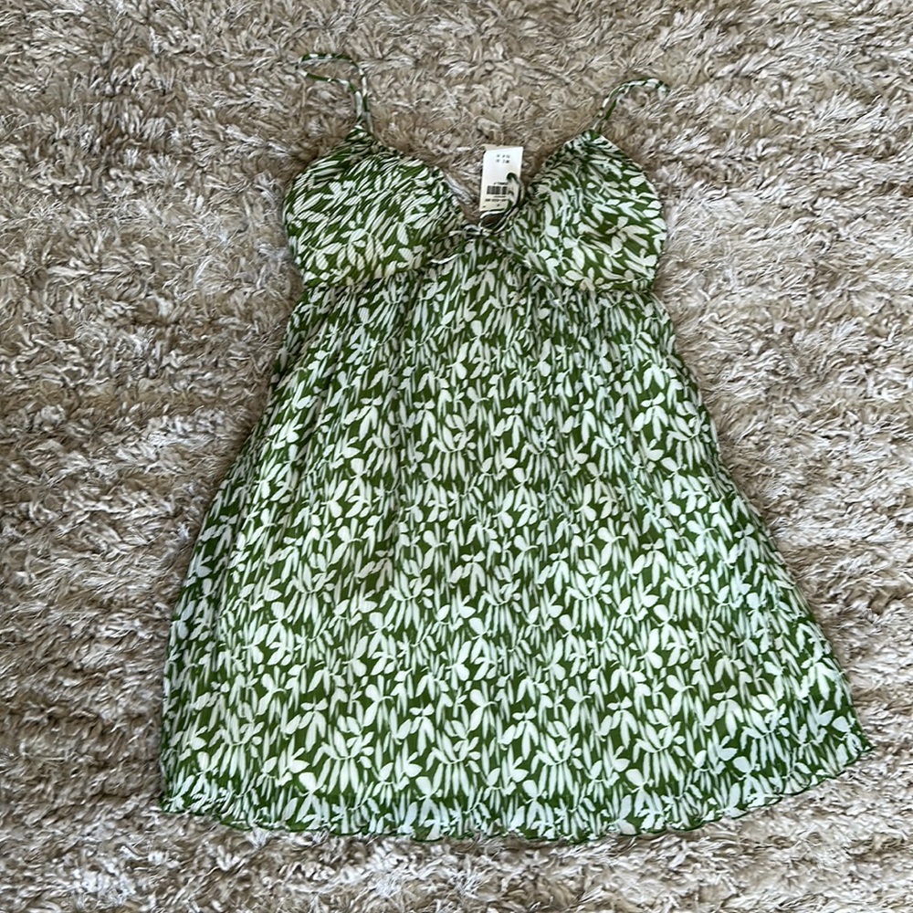Plisse green babydoll mini dress petite